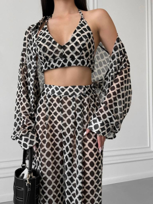 Шифоновий костюм 3в1 з сорочкою та широкими штанами