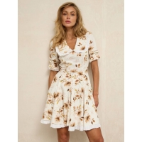 Linen floral print collar short dress
