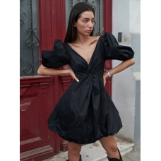 Black short sleeves mini balloon dress