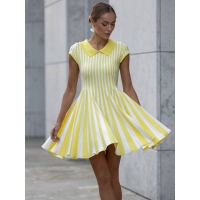 Striped dress with short sleeves and collar