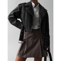 Graphite vintage style cropped leather jacket