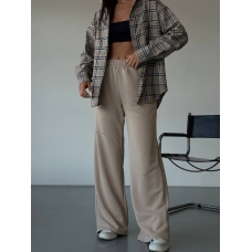 Beige plaid shirt wide trousers suit 