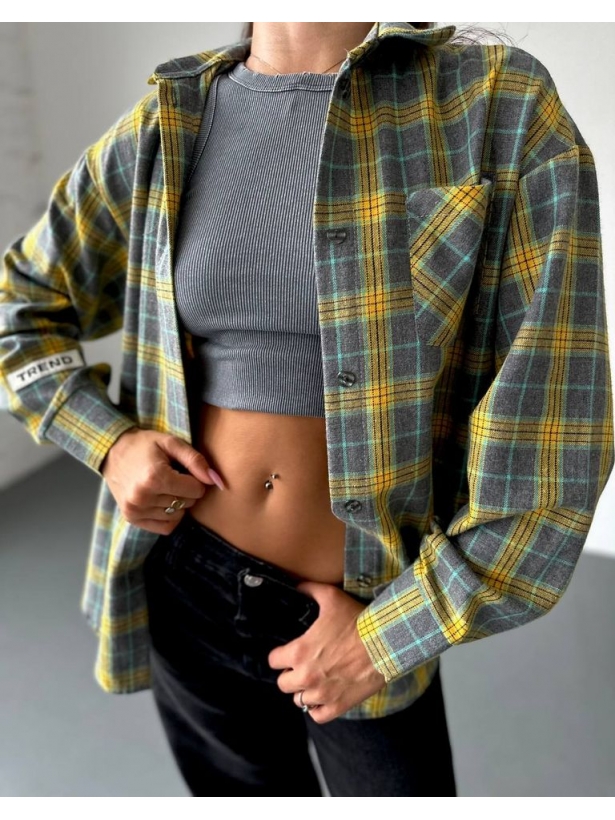 Grey flannel yellow plaid shirt