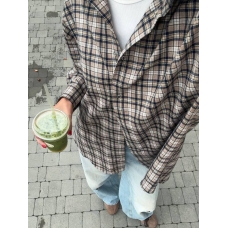 Beige flannel checked shirt with buttons