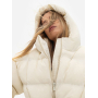 Молочний пуховик oversized з капюшоном