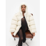 Молочний пуховик oversized з капюшоном