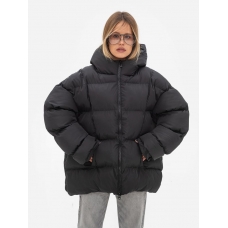 Black oversized hooded down jacket