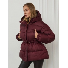 Burgundy winter down jacket with drawstring 