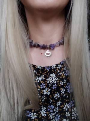 Аметистовий чокер з підвіскою око 