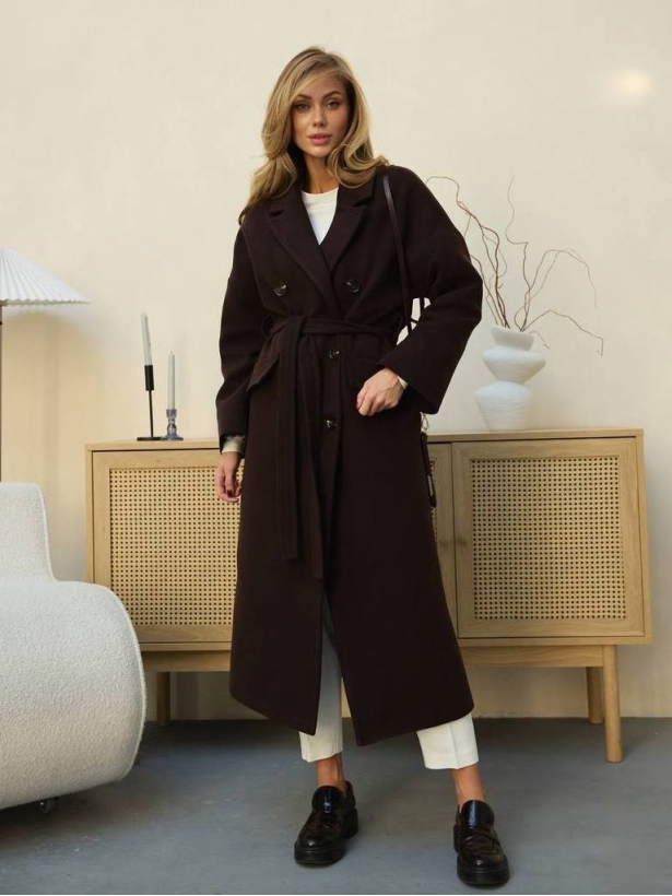 Midi winter double-breasted cashmere coat
