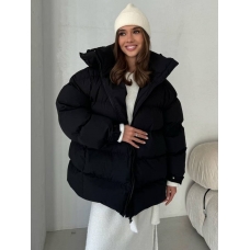 Black elongated winter oversized down jacket 