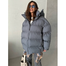 Gray oversized elongated winter down jacket