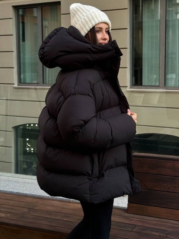 Зимовий подовжений oversize пуховик чорний