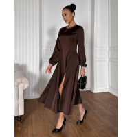 Однотонна шовкова сукня міді з розрізом