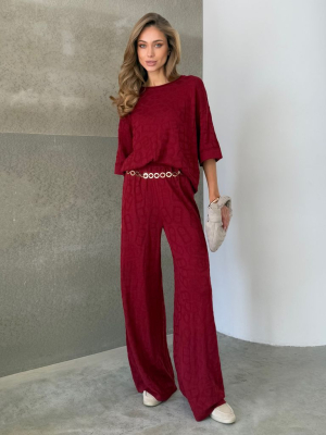 Бавовняний в'язаний брючний костюм з рукавами 3/4