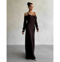 Бавовняна в'язана довга сукня на плечі з топом