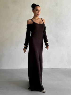 Бавовняна в'язана довга сукня на плечі з топом