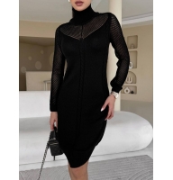 Cotton knitted dress with openwork sleeves and neckline