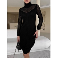 Cotton knitted dress with openwork sleeves and neckline