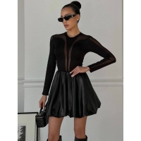 Leather fluffy balloon mini skirt