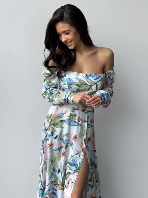 Бавовняна сукня міді з рукавом в рожеві квіти