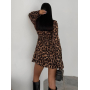 Леопардова шовкова міні сукня з подовженим рукавом
