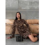 Леопардова шовкова міні сукня з подовженим рукавом