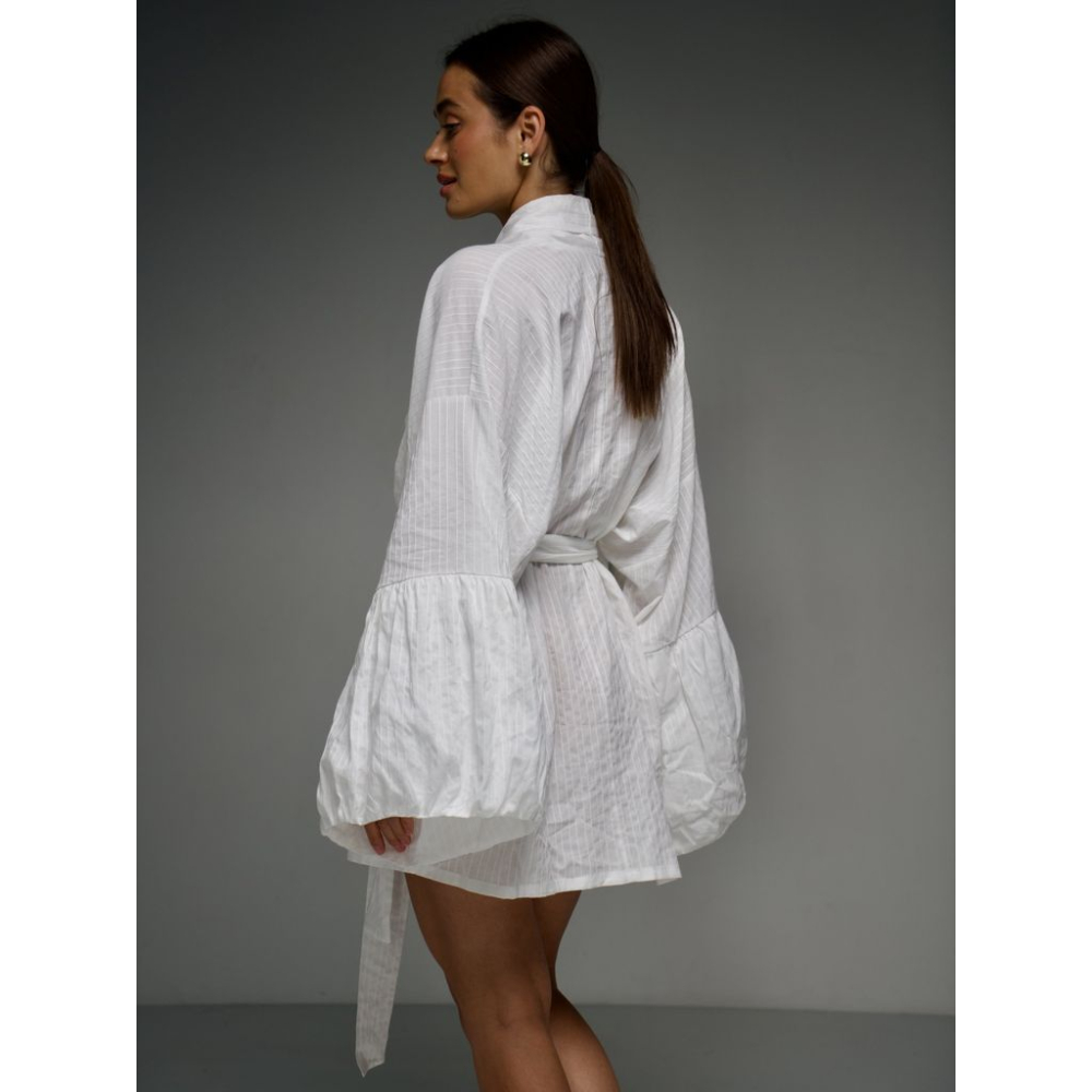 Біла коротка сукня кімоно з бавовни шиття Біла коротка сукня кімоно з бавовни шиття