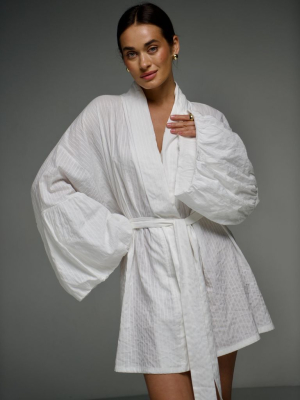 Біла коротка сукня кімоно з бавовни шиття