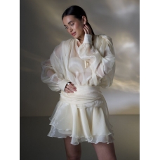 Airy translucent organza mini dress with flounces