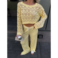 Openwork sweater wide trousers knitted summer suit 