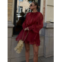 Бордова напівпрозора міні сукня з органзи з воланами 