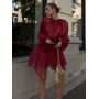 Бордова напівпрозора міні сукня з органзи з воланами 