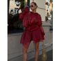 Бордова напівпрозора міні сукня з органзи з воланами 