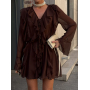 Шоколадна шифонова сукня з рюшами з довгими рукавами