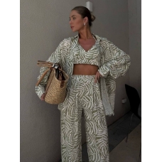 Viscose leaf print 3-in-1 trouser suit