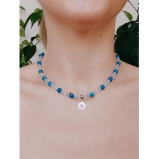 Aquamarine apatite blue choker with eye pendant