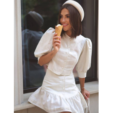 Лляний костюм піджак з коротким рукавом і спідниця Лляний костюм піджак з коротким рукавом і спідниця