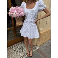 White embroidered cotton batiste mini dress