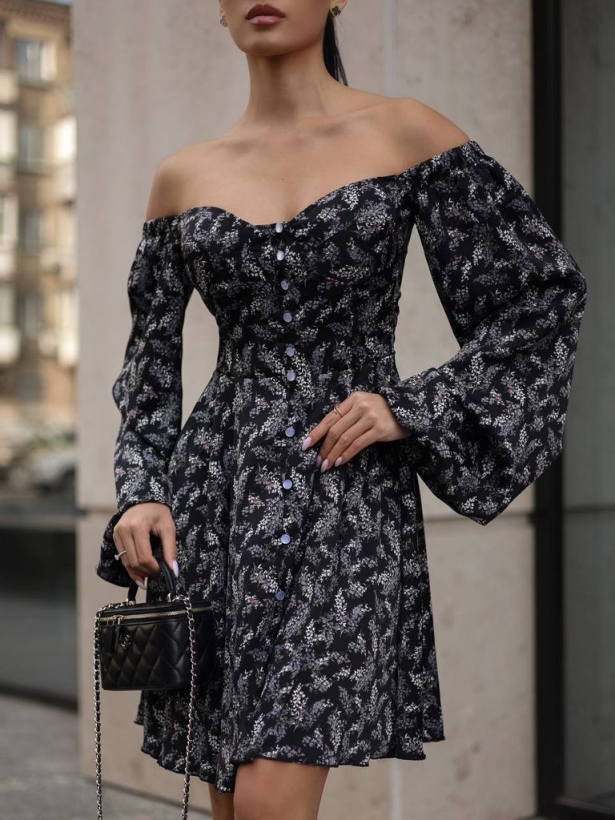 Black floral off shoulders dress