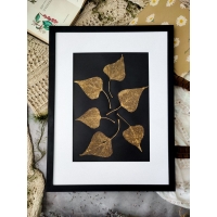 6 golden real poplar leaves wall art 24x30 cm