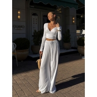 White viscose top and wide trousers suit