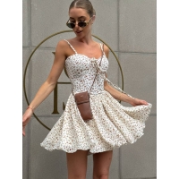 Milk white small flowers shorts jumpsuit with cups