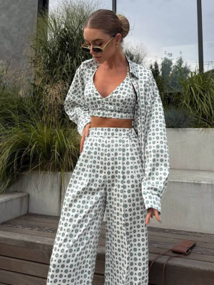 Шовковий брючний костюм 3в1 в маленькі кола