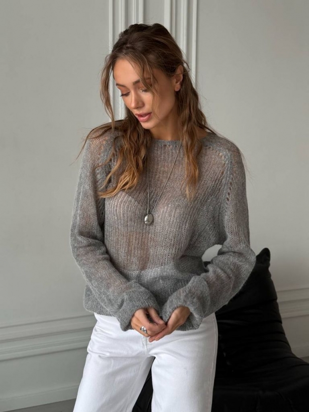 Mohair openwork knit sweater