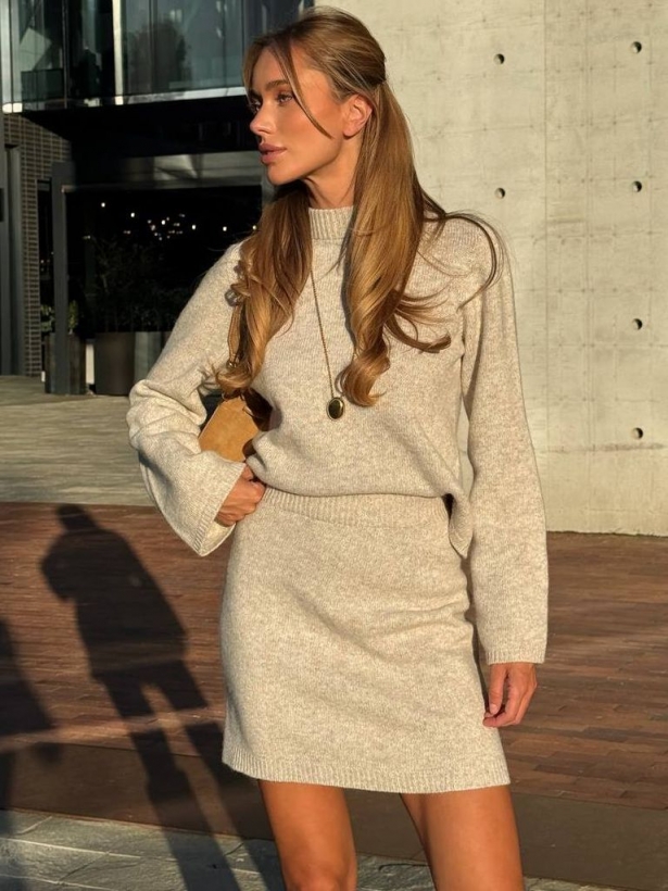 Lambswool sweater and skirt set