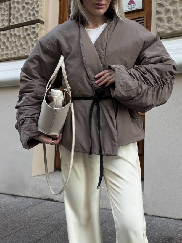 Demiseason short kimono jacket mocha