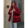 Вишнева зимова куртка з куліскою на талії