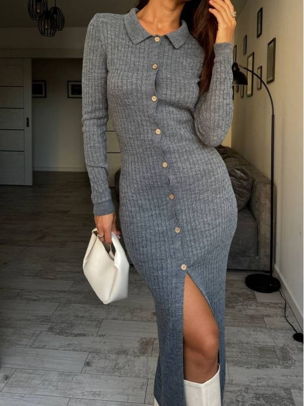 Knitted cotton dress with buttons