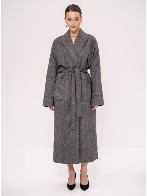 Вовняне довге сіре пальто кімоно 